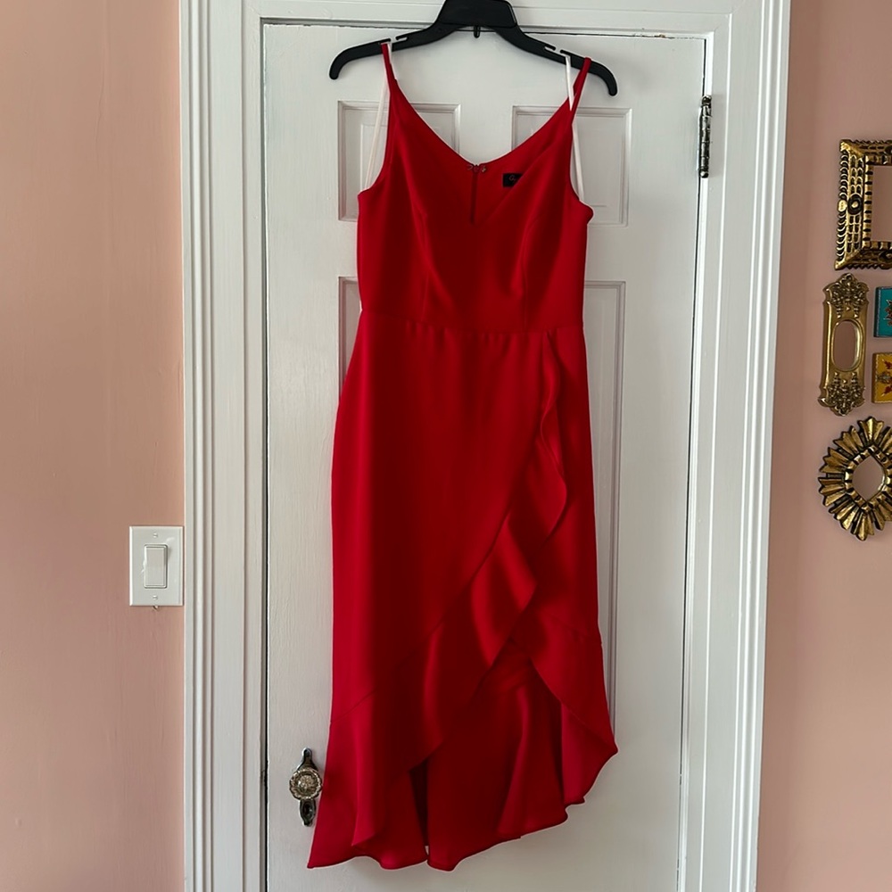Red side ruffle dress